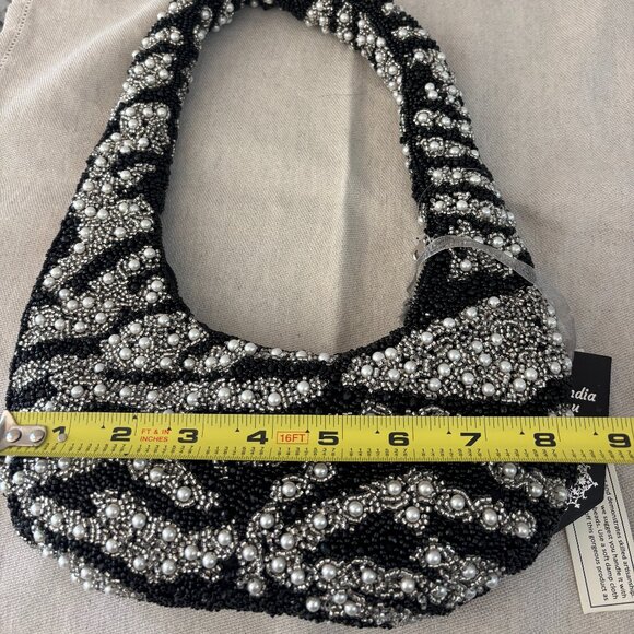 Viral Zebra Hobo Bag - Made in India - Black, White, Silver and Pearls - Picture 8 of 10